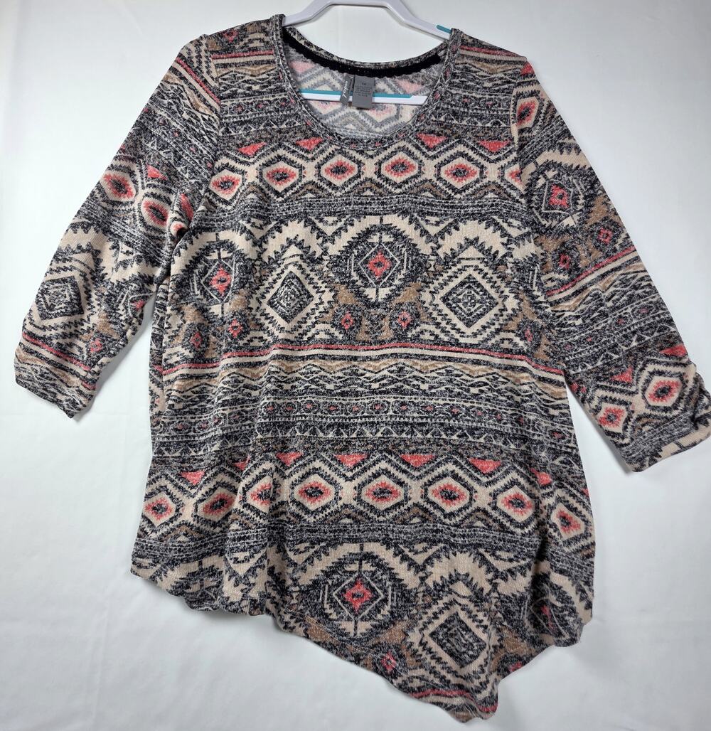 Women's New Direction tribal geometric tunic top aztec print size XL